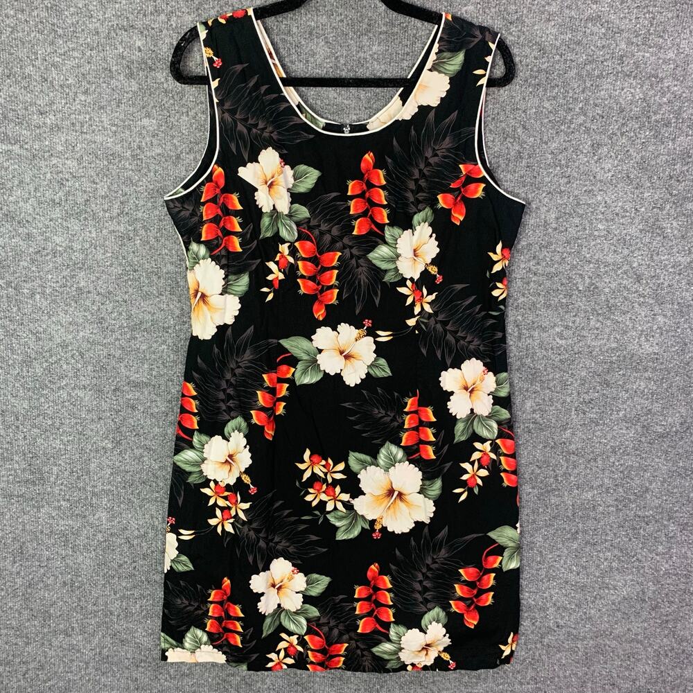 VINTAGE MD‎ Fashion Dress Women XL Black Floral Hawaiian